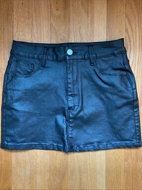 Sleek Black Faux Leather Mini Skirt